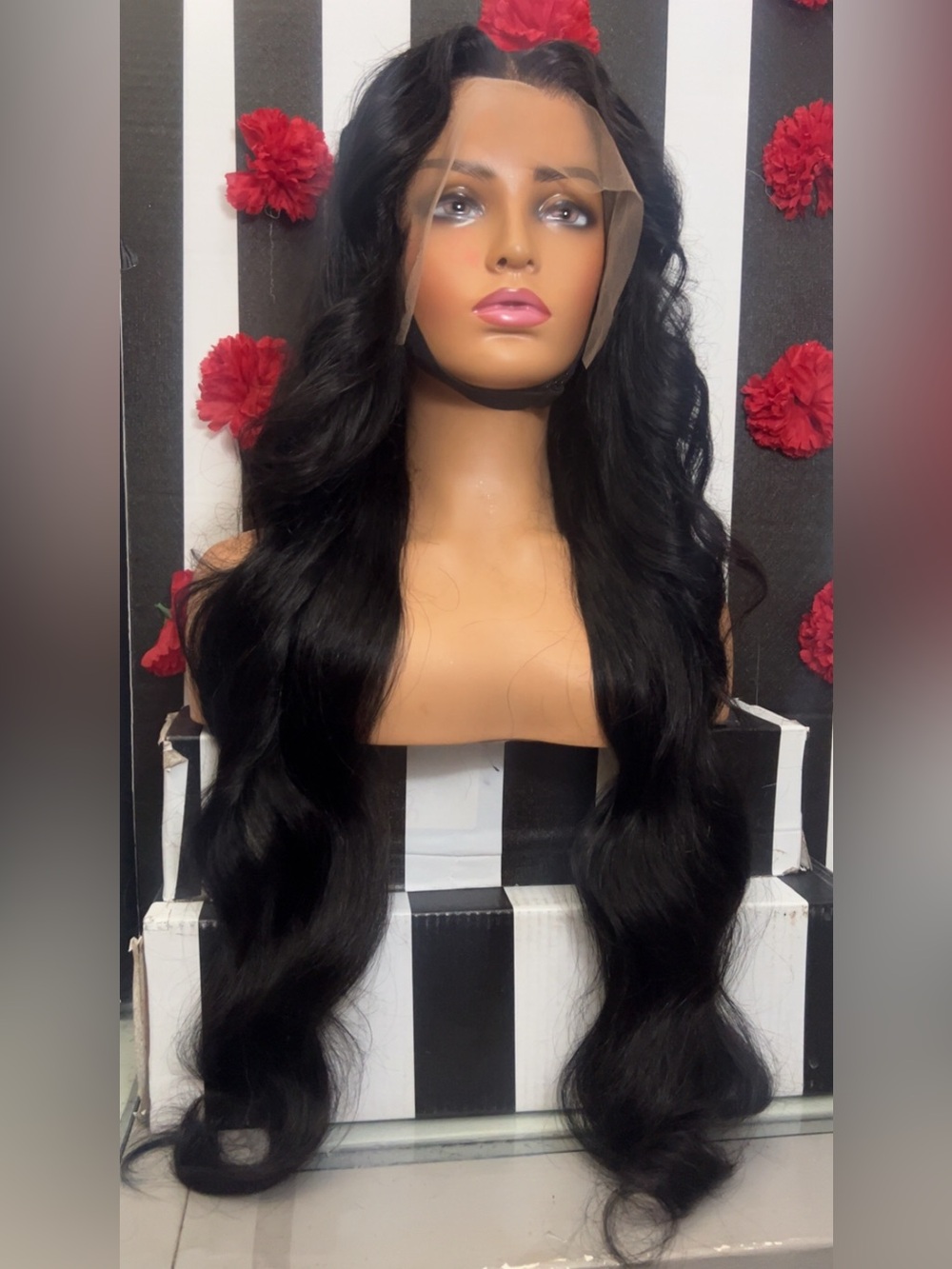 Natural Black Wavy Women’s Lace Front Wig. 34 inch